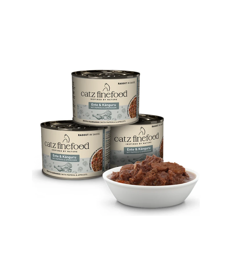 Catz Finefood Ragout Πάπια & Καγκουρό — ζουμερά κομμάτια σε σάλτσα, υγρή τροφή γάτας 190gr