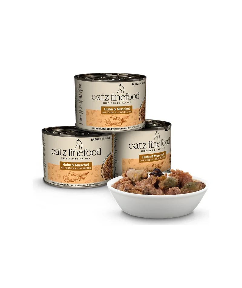 Catz Finefood Ragout Κοτόπουλο & Μύδια — ζουμερά κομμάτια σε σάλτσα, υγρή τροφή γάτας 190gr